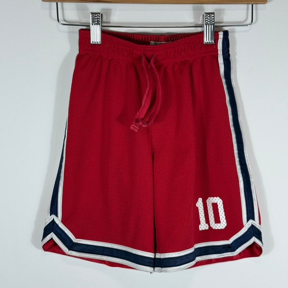 VTG OshKosh Bgosh Boys Red Mesh Basketball Shorts 4 Number 10 Athletic Striped